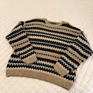 Men's Vintage Crewneck Sweater - Beige, Black, and Green